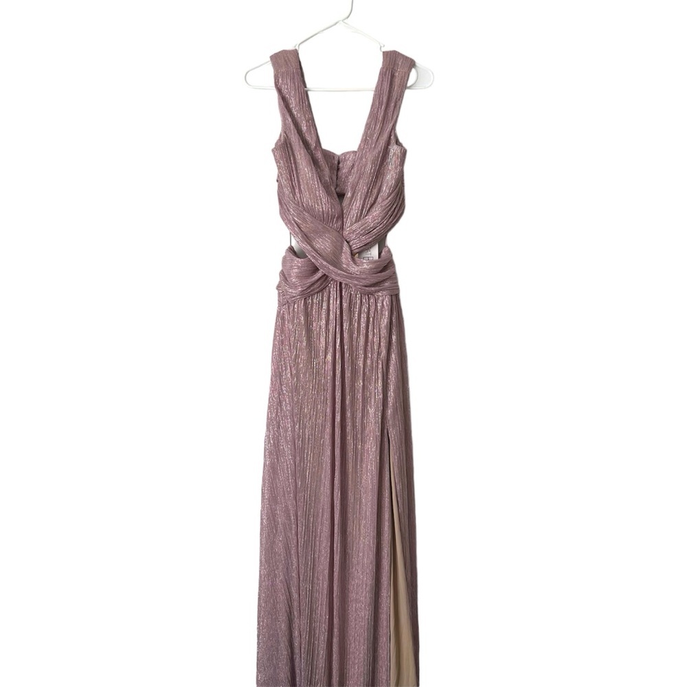 ๐ PATBO Lurex Plunge Cutout Maxi Dress in Blush Pink Sz 6 US - Picture 2 of 8